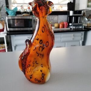 Art Glass Cat Sculpture - Amber